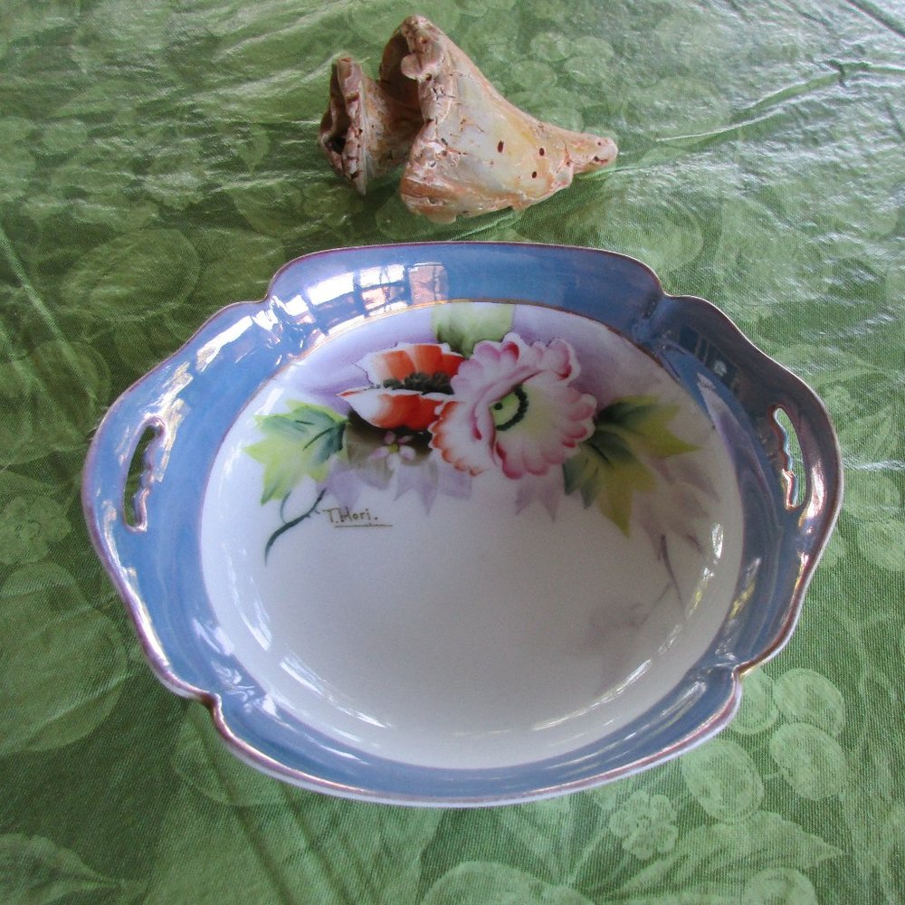 Vintage Meito China Blue  Floral Dish Bowl HandPainted HP